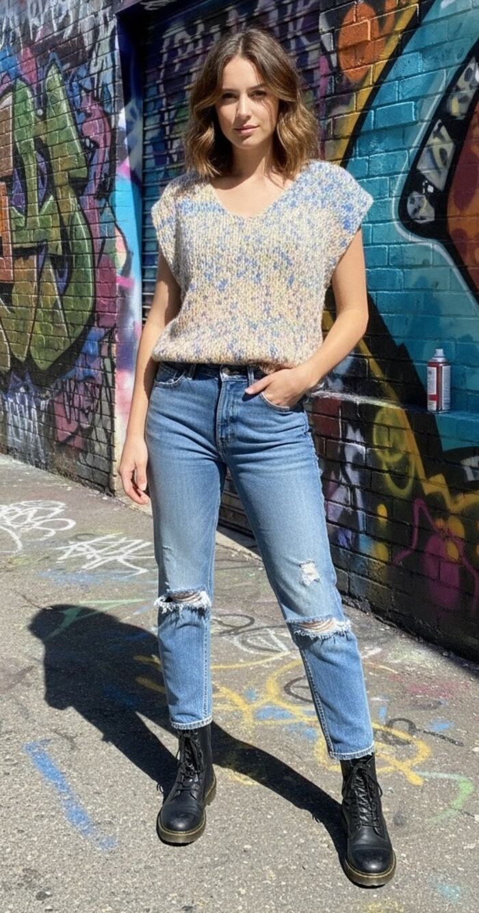 Unique Vintage 80's Jantzen Pastel Woven Blouse Knitted with fabric strips